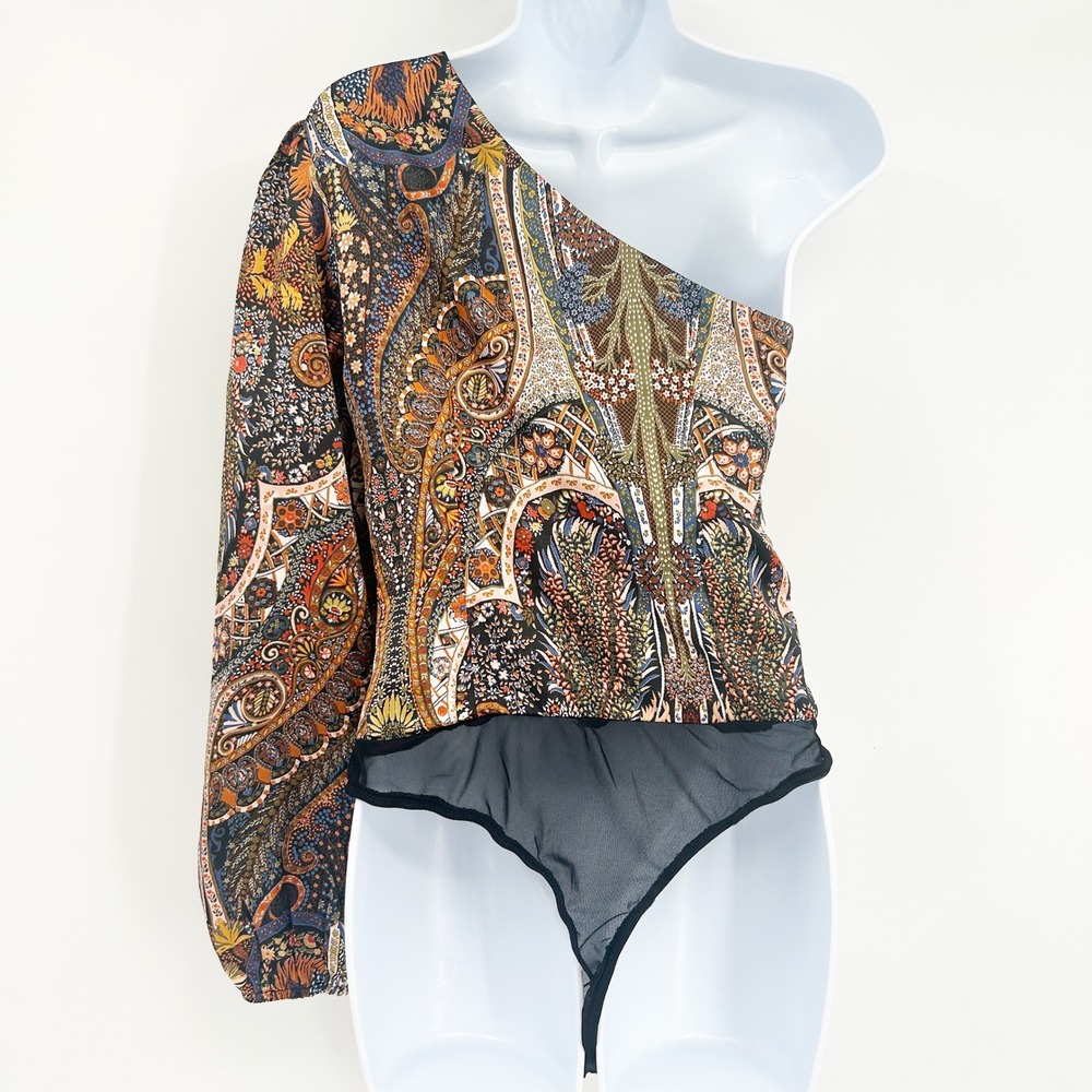 NWT Lulus Womens Mesmerizing Sight Paisley Print One Shoulder Bodysuit Size S - Picture 12 of 15